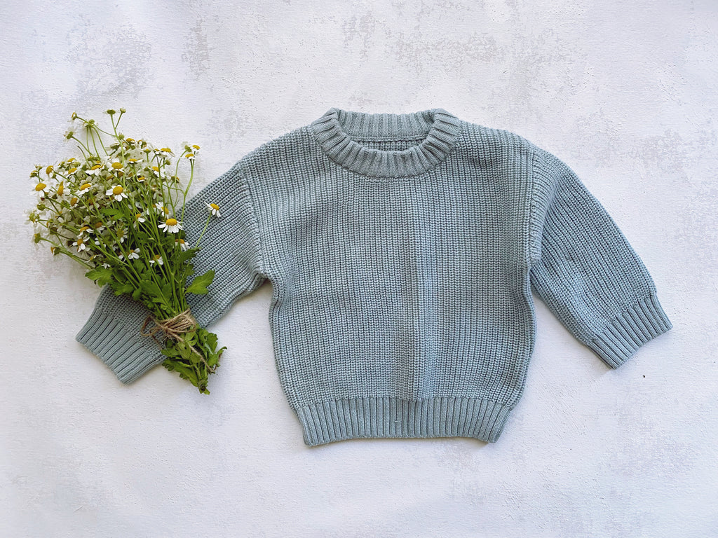 Vintage Blue Knit Slouchy Sweater