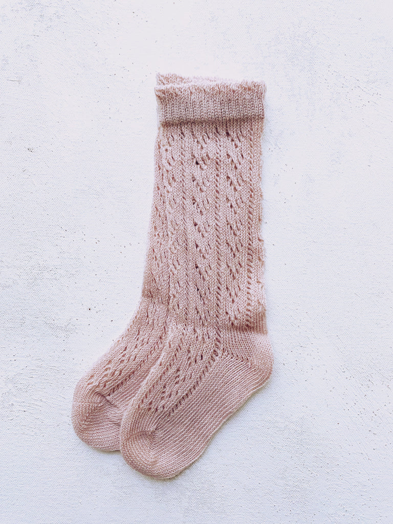 Dusty Rose Lace Knit Knee-Highs