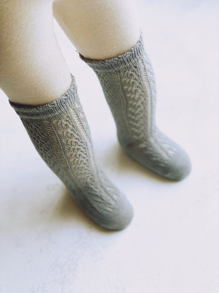Gray Lace Knit Knee-Highs