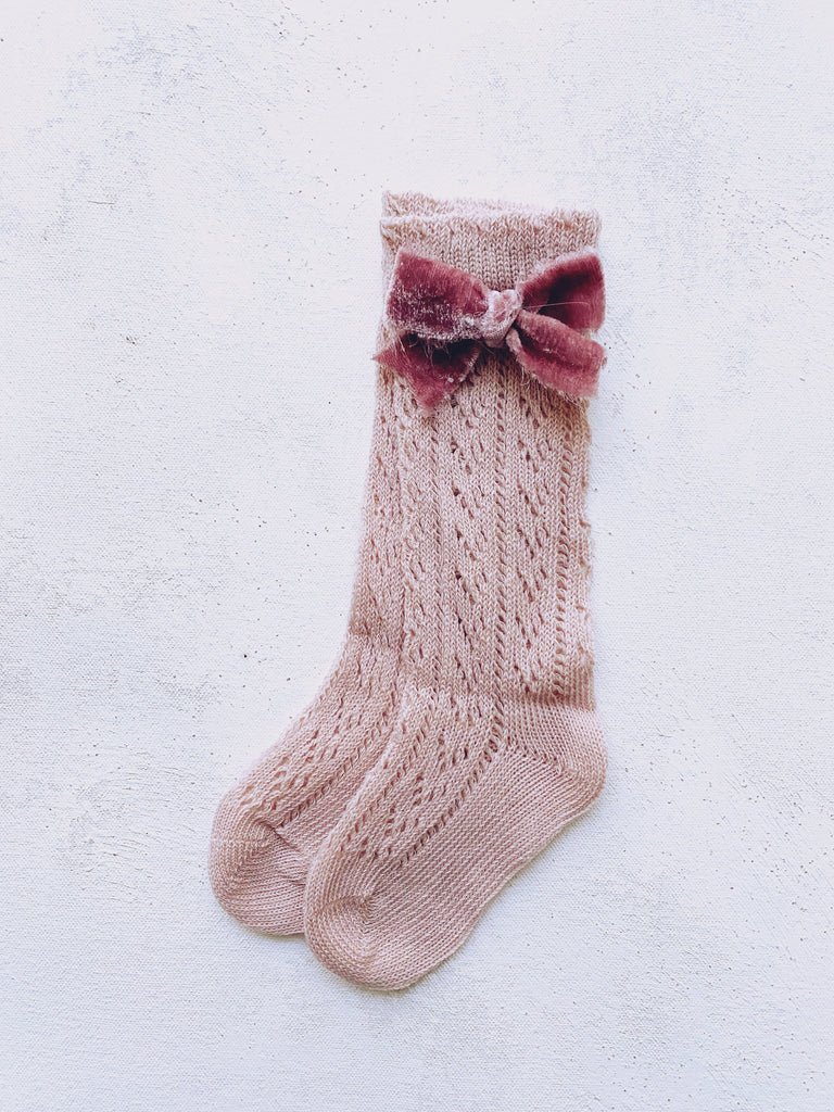 Dusty Rose Lace Knit Knee-Highs
