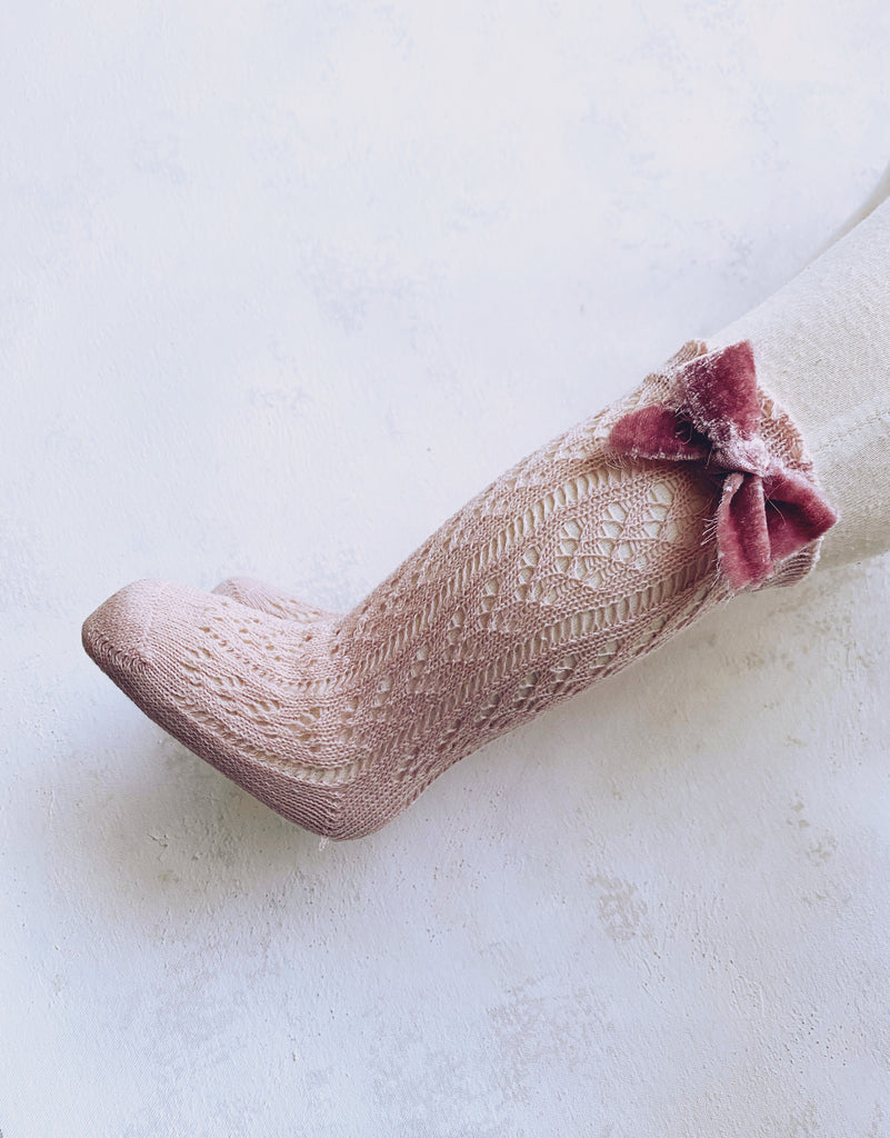 Dusty Rose Lace Knit Knee-Highs